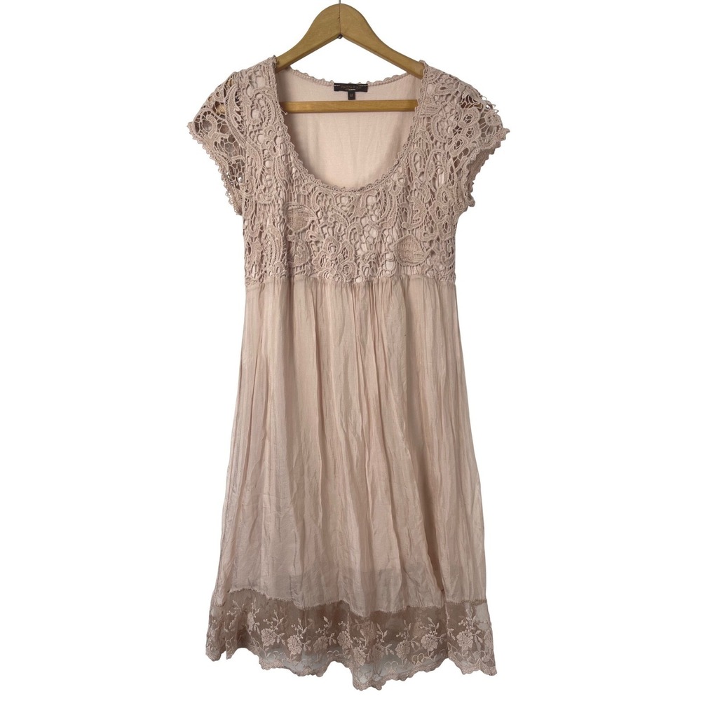 Piazza Roma Italy Silk‎ Crochet Lace Mini Dress Pink Boho Fairycore M Coquette